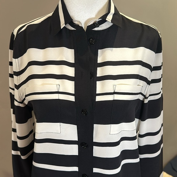 Kate Spade New York black and white striped silk blouse, XS - Picture 3 of 10